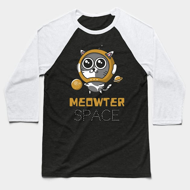 Meowter Space Cat - Funny Astronaut Cat In Space Baseball T-Shirt by WonderWearCo 